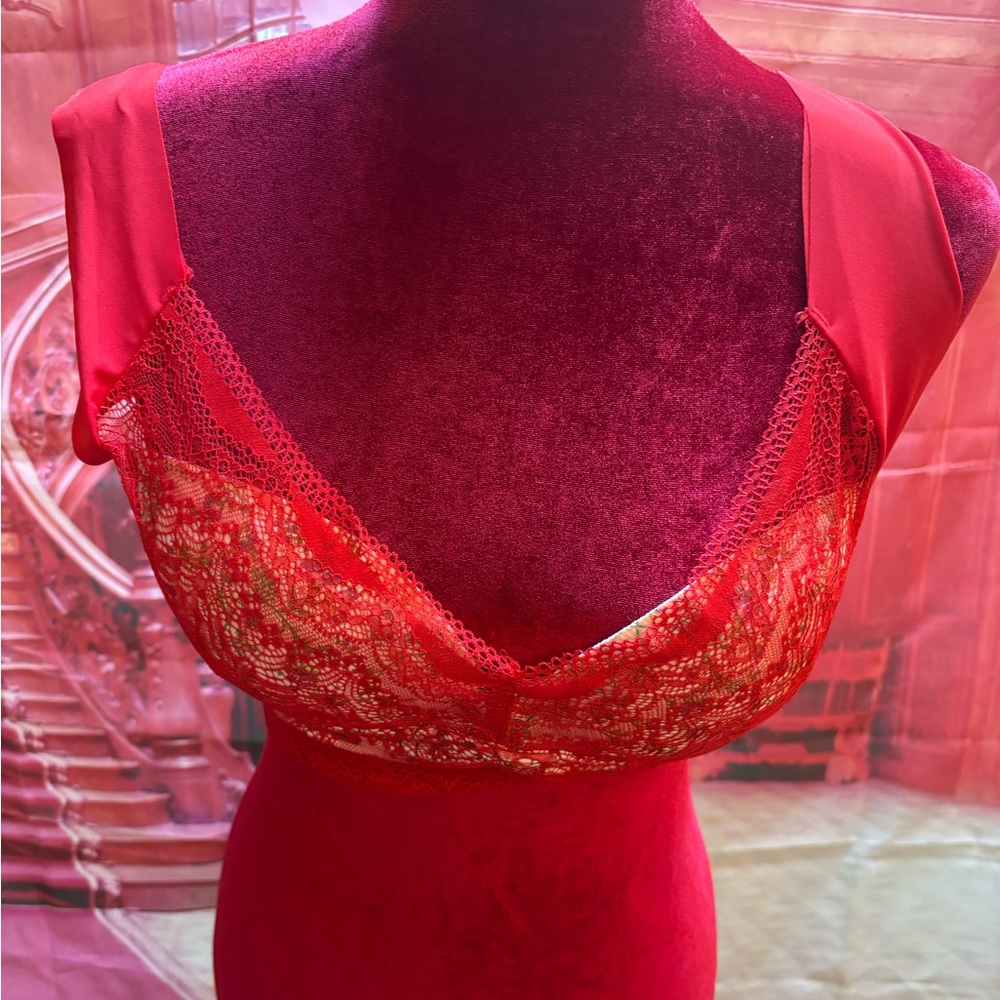 Red Lace Balconette Bra with Satin Straps